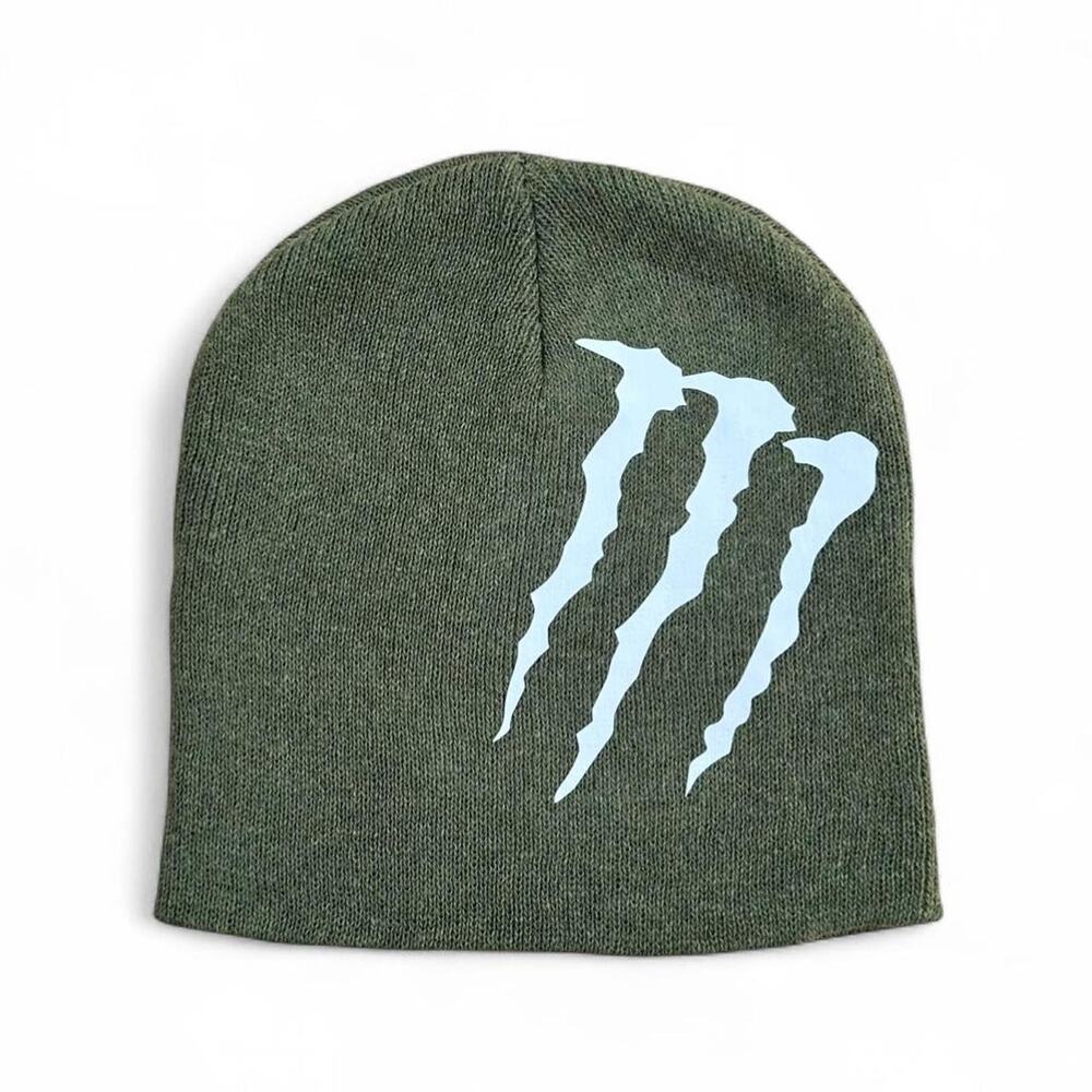 Monster energy ultra logo on green beanie skate grunge
